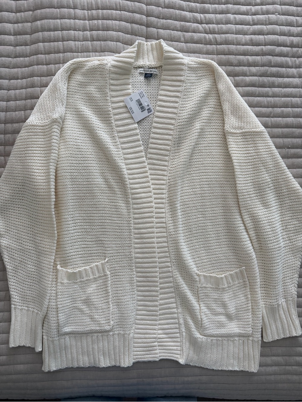 American Eagle Outfitters Cream Open-Front Knit Cardigan